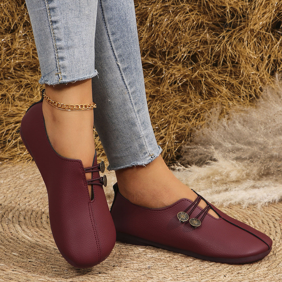 Women's Square-Toe Slip-On Flat Shoes
