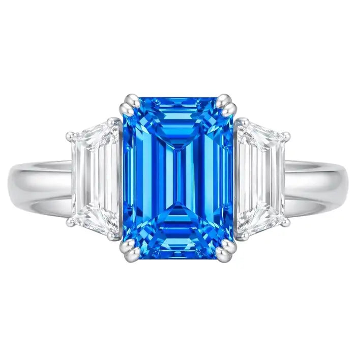 Emilio Jewelry Gia Certified 3.00 Carat Vivid Blue Emerald Cut Diamond Ring