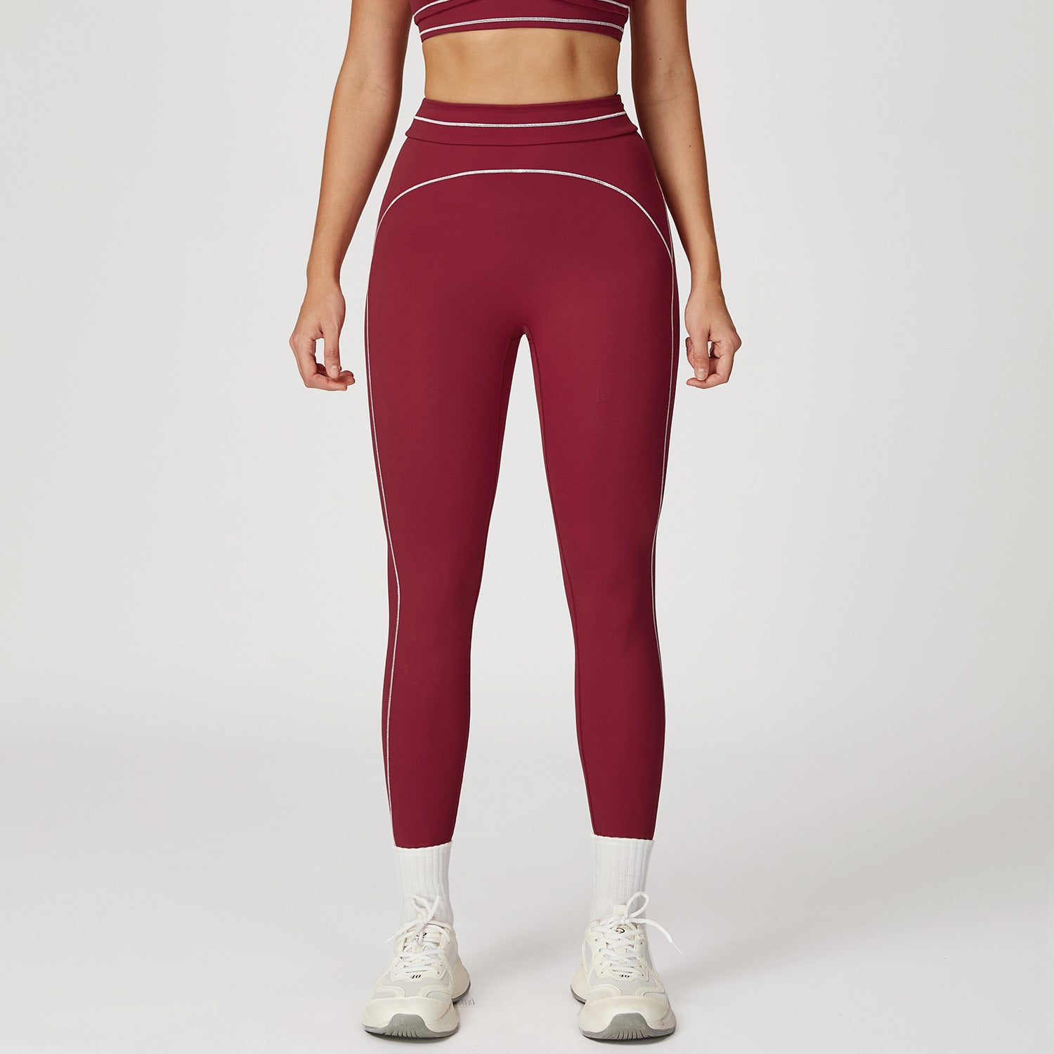 Contrast Color Brushed Yoga Trousers Fold High Waist Tight Trousers Outdoor Running Sports Workout Clothes for Women