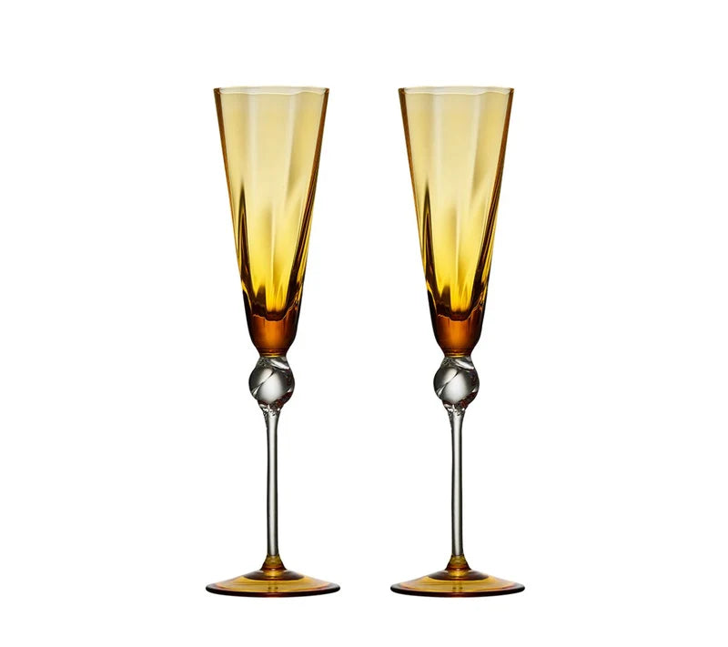 Daphne Flute in Amber, Set of 2 in a Gift Box
