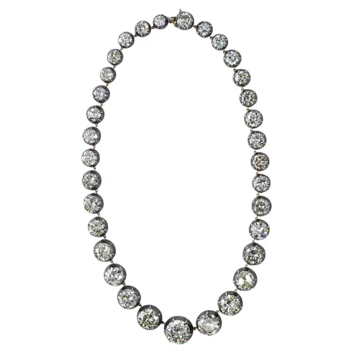 Graduated Old Mine Diamond Riviere Necklace