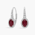 Oval Ruby and Diamond Drop Earrings in 18K White Gold