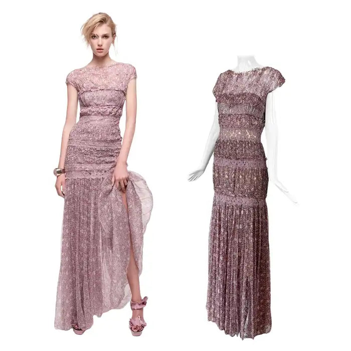 NINA RICCI 2013 Vintage Silk Mauve Ethereal Gown Maxi Dress Floral
