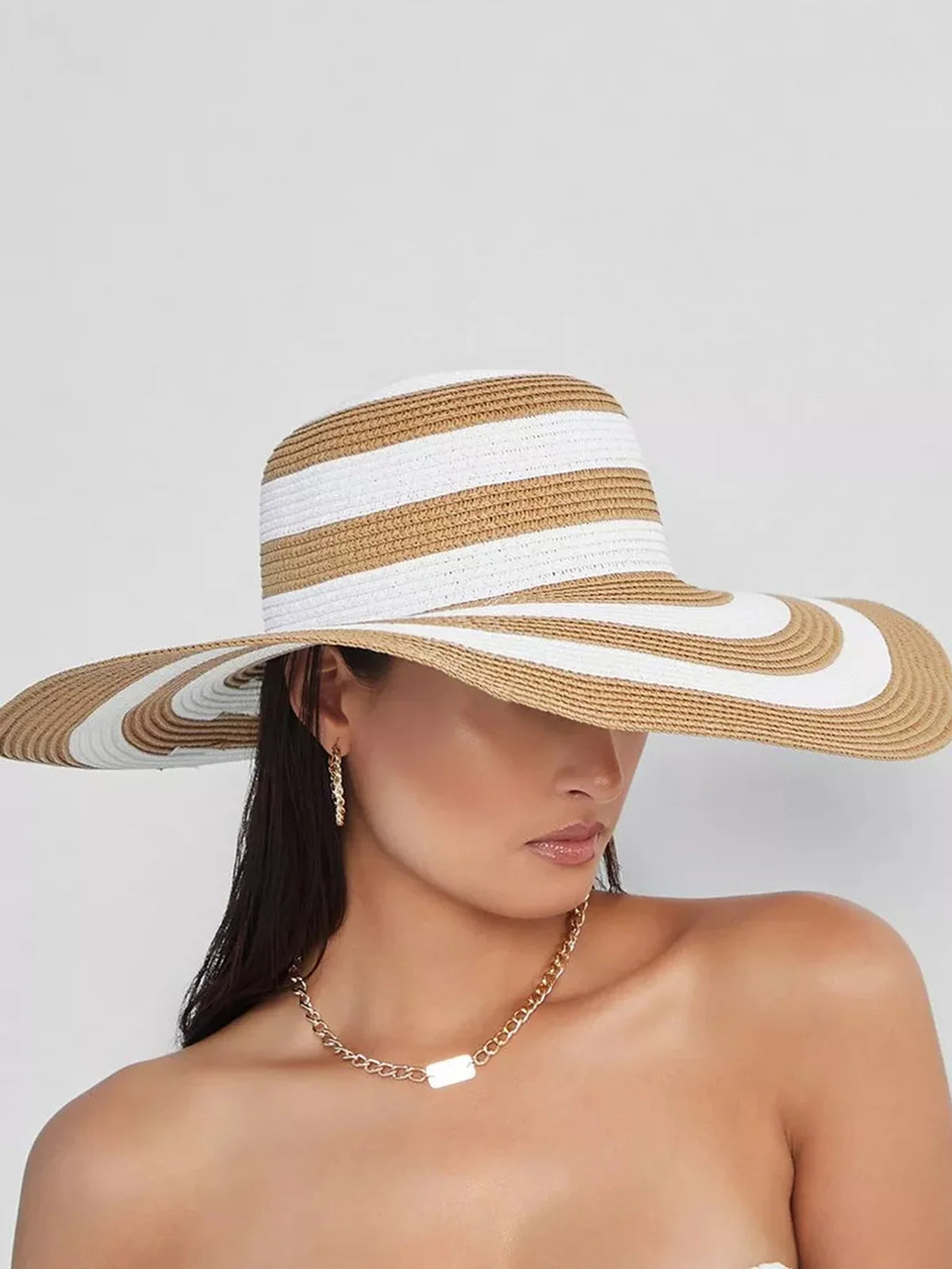 Stripes Floppy Straw Wide-brim Hat