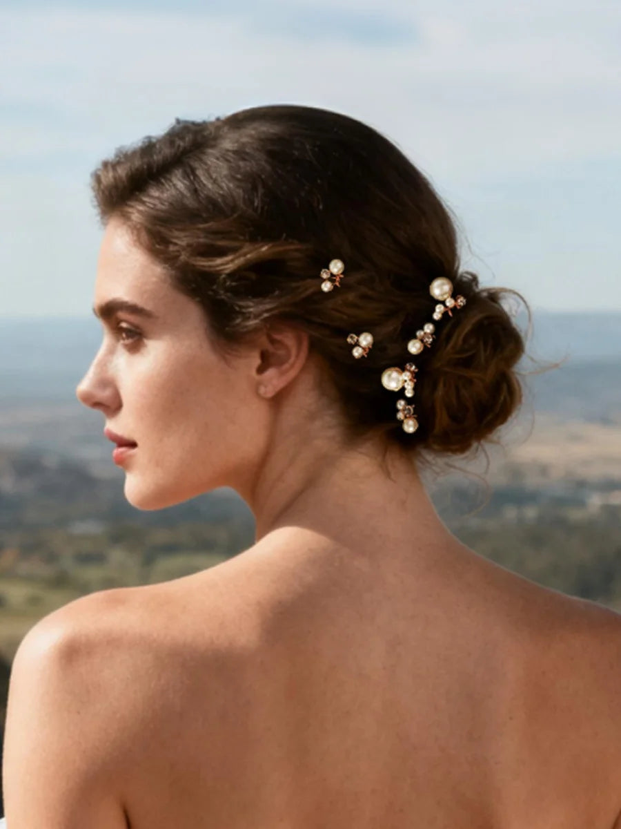 Simple Pearl And Rhinestone Hairpins For Brides Perfect For Wedding Banquets Braided Hair Accessories And U-shaped Hair Forks