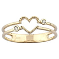 14K Yellow Gold Round Cut Diamond Beaded Open Heart Double Band Ring