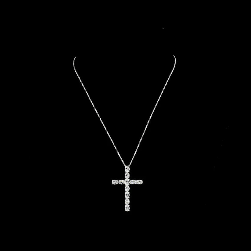 4.11 CTTW Oval Lab Grown Diamond Cross Necklace Pendant