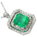 Panjshir neon Emerald Diamond Halo Pendant Necklace in 18K White Gold, 2.13 ct