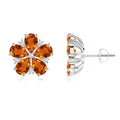Pear-Shaped Citrine and Diamond Flower Stud Earrings