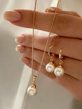 Jewelry Fashion Pearl Pendant Alloy Light Luxury Pearl Earrings Earrings Necklace Set Two-piece Necklace