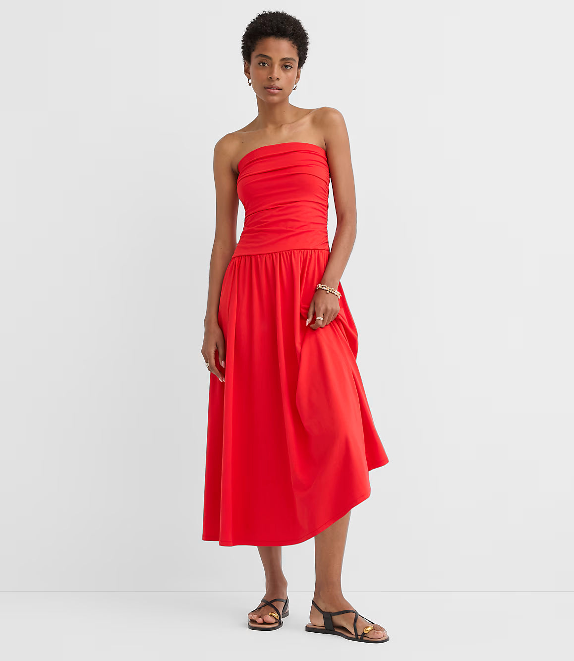 Ruched Strapless Midi Dress