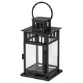 BORRBY Lantern for tealight, indoor/outdoor black, 7 ¾ "
