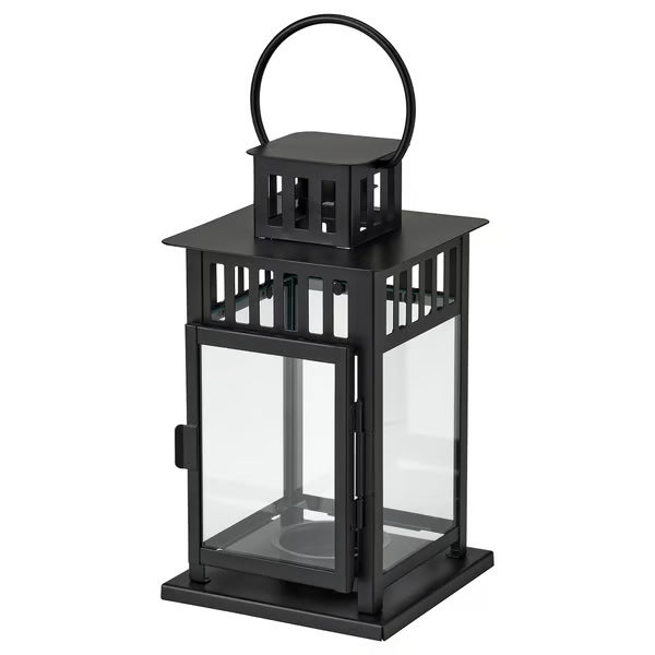 BORRBY Lantern for tealight, indoor/outdoor black, 7 ¾ "