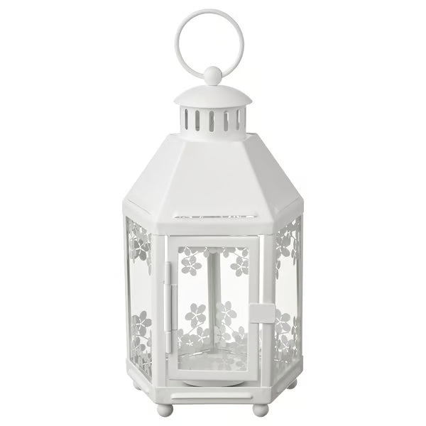KRINGSYNT Lantern f/tealight, indoor/outdoor, white, 8 ¼ "