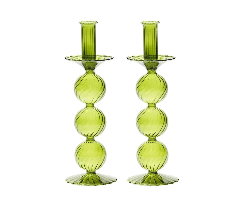 Iris Tall Candle Holder in Olive, Set of 2 in a Box