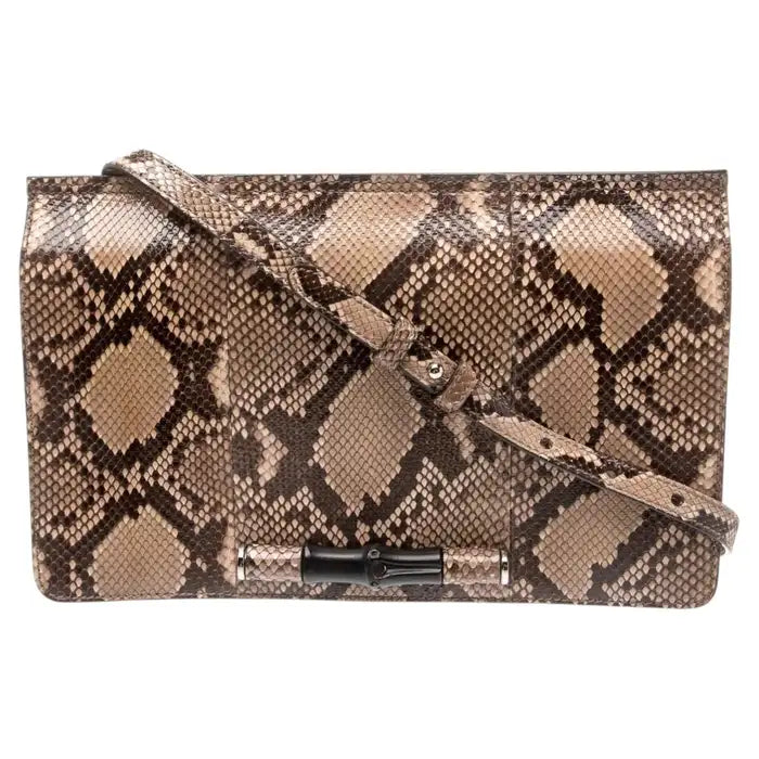 New Gucci 2016 Beige Python Bamboo Bag With Tags