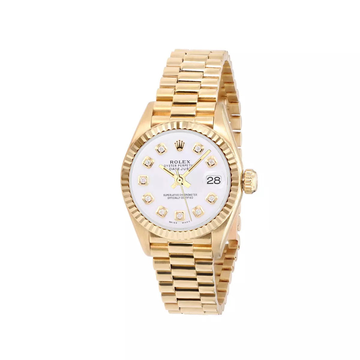 Women's Diamond Watch Rolex Datejust 26mm 18K Gold President Bracelet