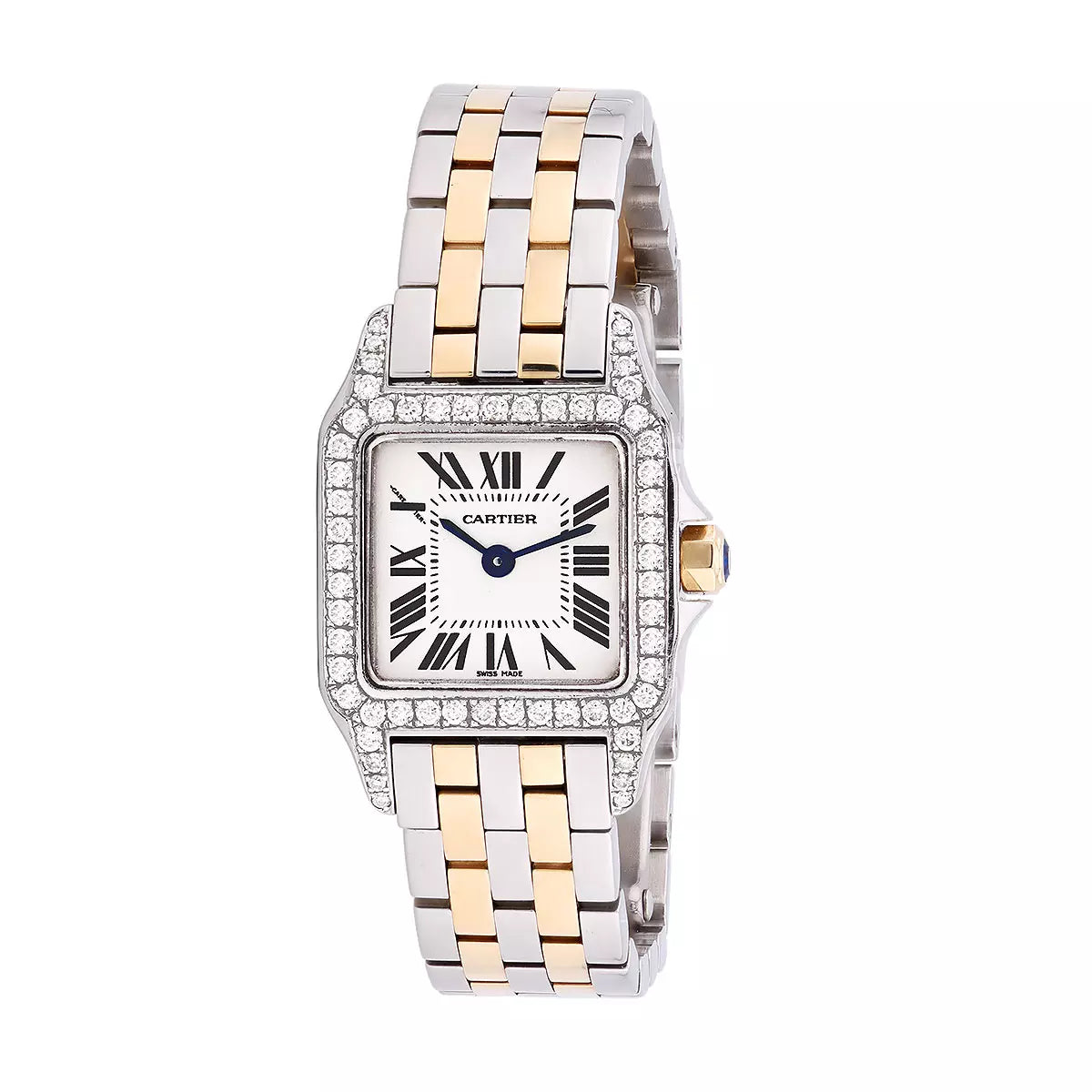26mm Womens Diamond Watch Cartier Santos Demoiselle 18K Gold Stainless Steel