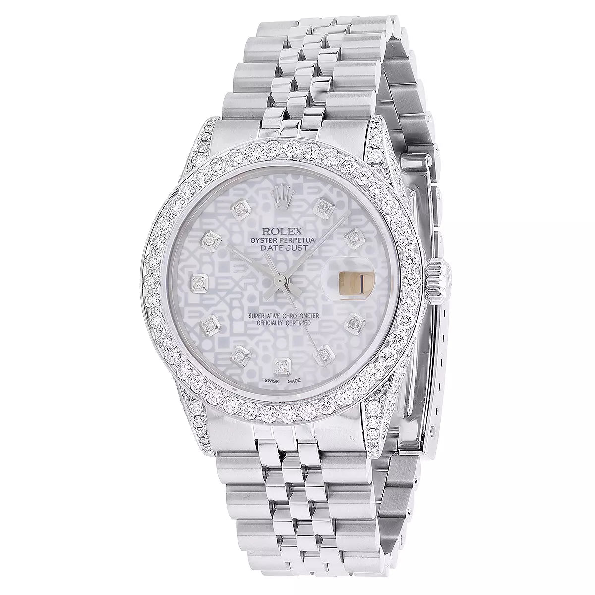 Rolex Datejust Men's Diamond Bezel Watch Stainless Steel 5ct 36mm Case