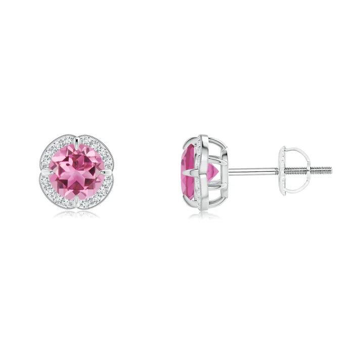Claw-Set Pink Tourmaline Clover Stud Earrings