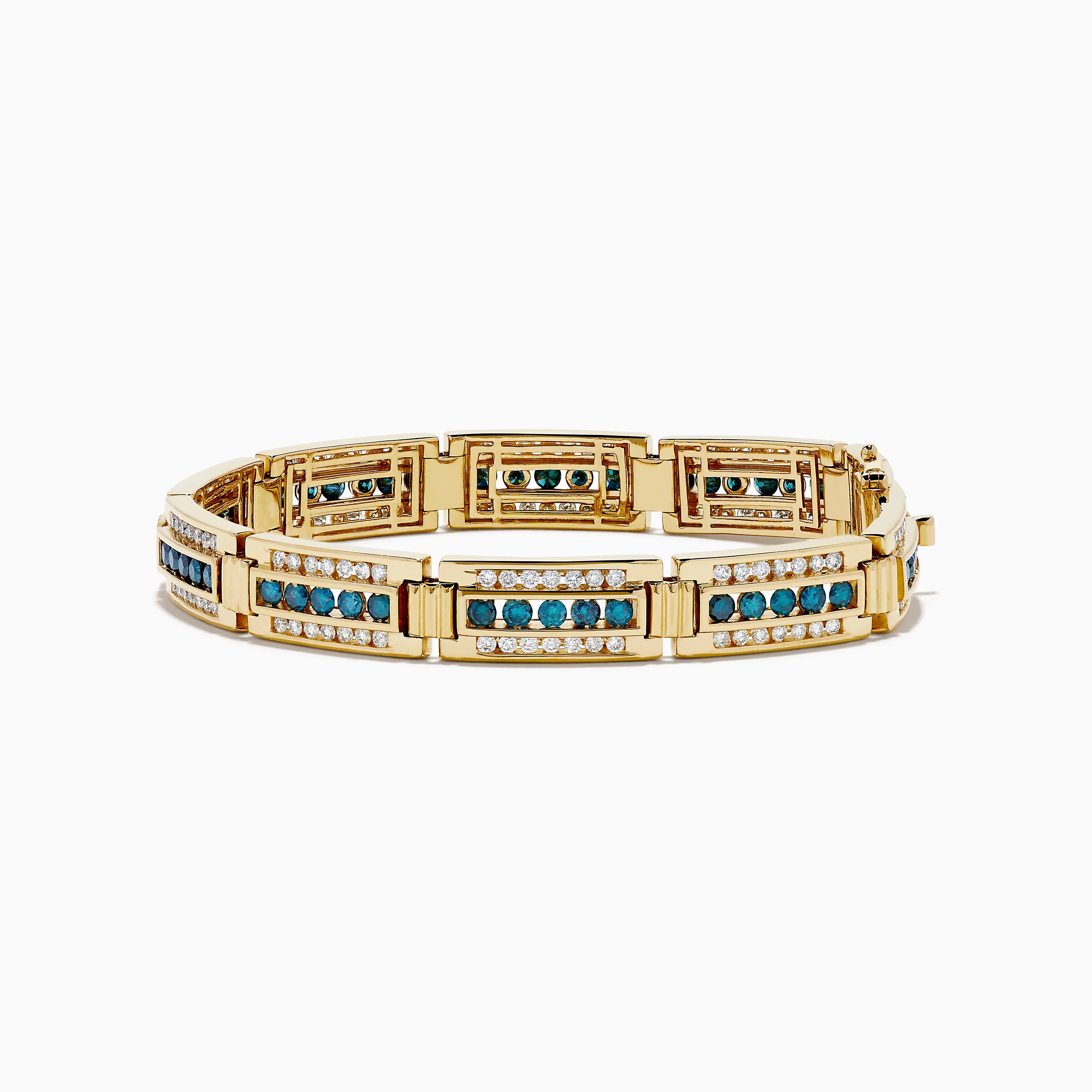 Men's 14K Yellow Gold White and Blue Diamond Linked Bracelet