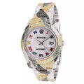Iced Out Men's Diamond Watch | Rolex Datejust | 41mm | Oyster Bracelet | Multi-Color Diamond Bezel